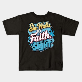 She walks by faith Kids T-Shirt